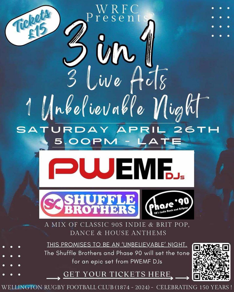Big Day at WRFC on the 26th April - a bit of rugby and a bit of music. Tickets are selling fast for the evening, so get yours now - don’t miss out. #150 ❤️🖤
<a href="/AroundWelly/">Around Wellington</a> <a href="/swsportsnews/">South West Sports News</a>
