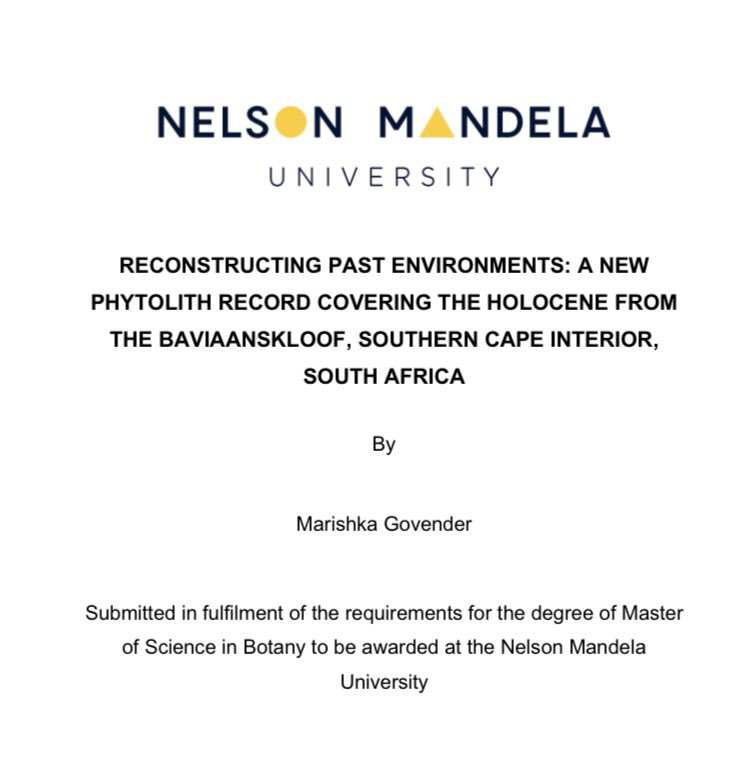 Mandela Uni's Palaeolab (@the_palaeolab) on Twitter photo Huge congratulations to our brilliant Palaeolab <a href="/MandelaUni/">Mandela University</a> <a href="/MandelaScience/">Mandela University Faculty of Science</a> MSc graduates Luke Nel and Marishka Govender! Also in the picture is head of the lab <a href="/fynbospollen/">Lynne Quick</a>.
#mandelagrad25 #palaeopride
Swipe to see their respective thesis titles. Huge congratulations to our brilliant Palaeolab <a href="/MandelaUni/">Mandela University</a> <a href="/MandelaScience/">Mandela University Faculty of Science</a> MSc graduates Luke Nel and Marishka Govender! Also in the picture is head of the lab <a href="/fynbospollen/">Lynne Quick</a>.
#mandelagrad25 #palaeopride
Swipe to see their respective thesis titles.