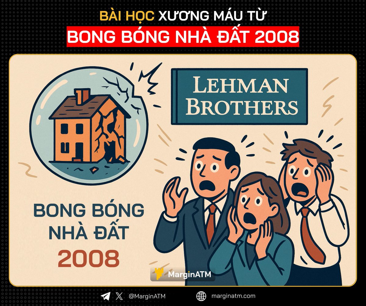 🚨 BÀI HỌC XƯƠNG MÁU TỪ BONG BÓNG NHÀ ĐẤT 2008

Sáng 15/09/2008, Lehman Brothers – một trong những ngân hàng đầu tư lâu đời nhất nước Mỹ – chính thức tuyên bố phá sản sau 158 năm tồn tại.

Và đó chính là ngòi nổ của bong bóng nhà đất Mỹ – mở đầu cho cuộc