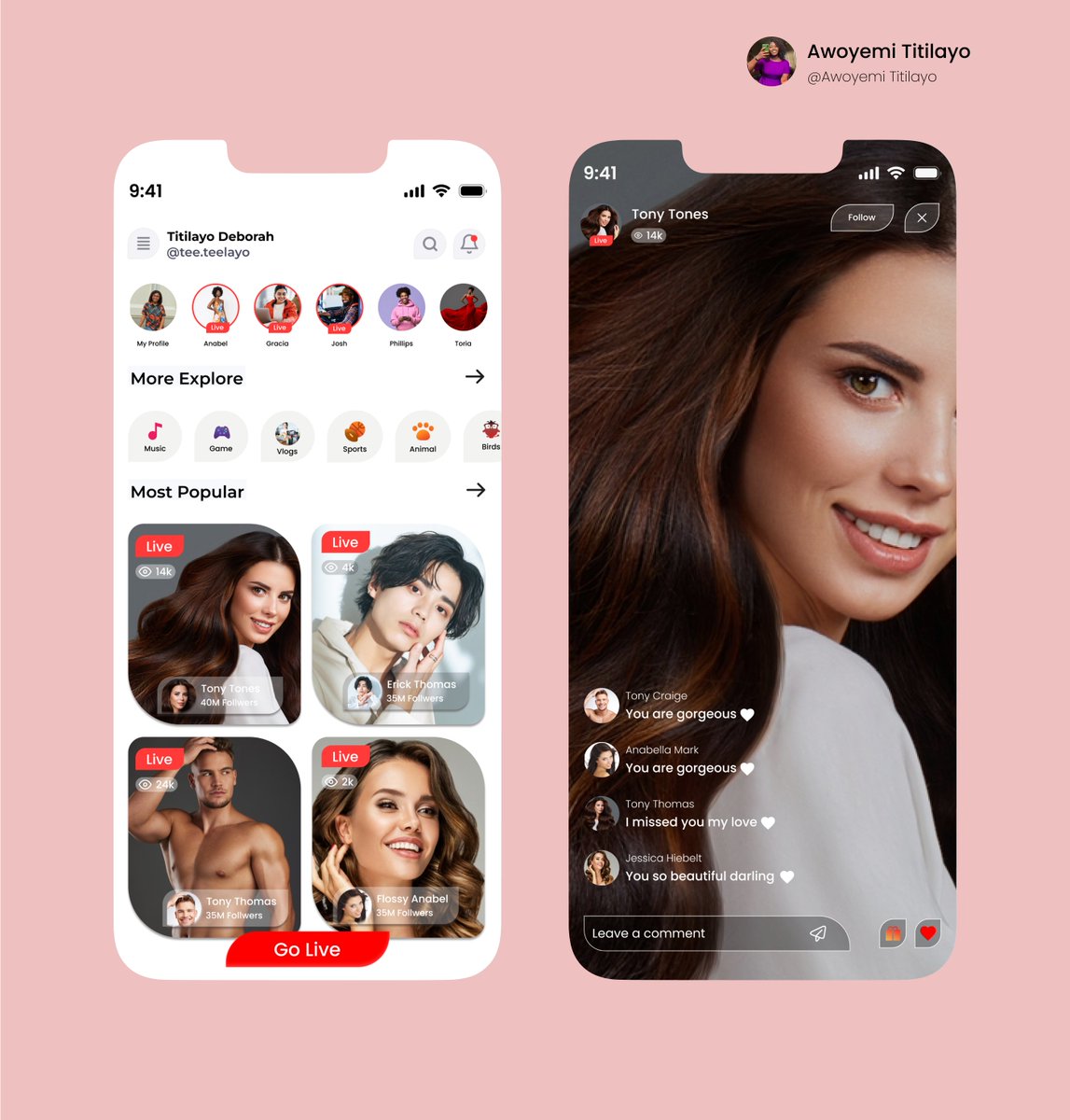 AWOYEMITITILAY6's tweet photo. engagement with intentional design to create a truly user-centered experience that keeps audiences coming back.
📩 Let’s Connect:
📧 Email: awoyemititilayo8@gmail.com
📱 Phone: 07081137333 #UIDesign #UXDesign #LiveStreamingApp #DesignForConnection #UserExperience #FigmaDesign https://t.co/81evOaj7DQ