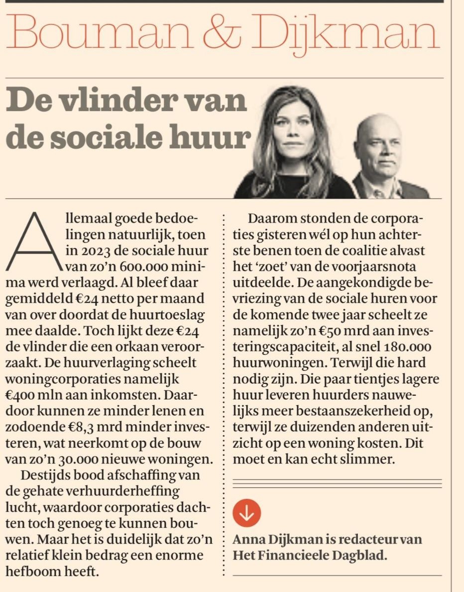 Heel erg raak deze column. Stel vandaag vragen aan het college wat de impact is voor Haarlem. Vorige maand deed een meerderheid van de raad en oproep tot deze verlaging.