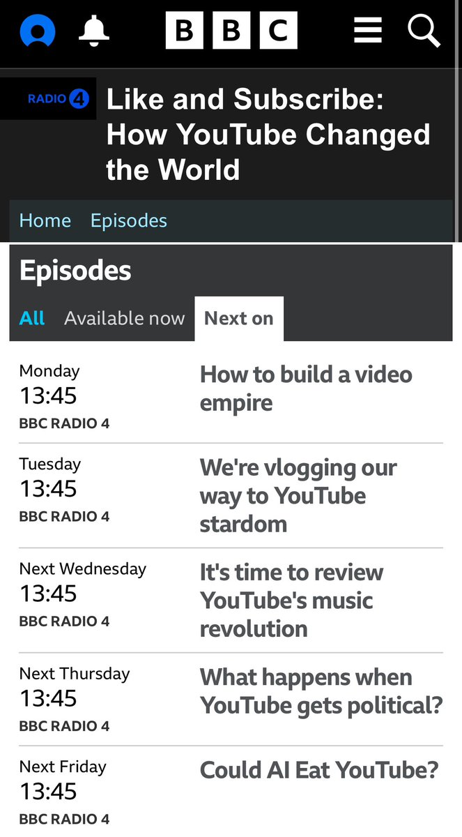 Sophia Smith Galer (@sophiasgaler) on Twitter photo To celebrate YouTube’s 20th birthday, we’ve got a cracking series on how it’s changed the world next week on <a href="/BBCRadio4/">BBC Radio 4</a>!
Produced by George McDonagh <a href="/overcoatmedia/">Overcoat Media</a> and presented by me 😎 To celebrate YouTube’s 20th birthday, we’ve got a cracking series on how it’s changed the world next week on <a href="/BBCRadio4/">BBC Radio 4</a>!
Produced by George McDonagh <a href="/overcoatmedia/">Overcoat Media</a> and presented by me 😎