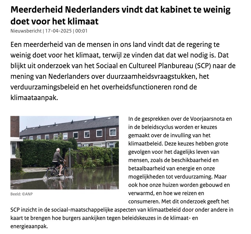 Door alle weerstand op sociale media zou je een vertekend beeld kunnen krijgen hoe mensen tegen klimaatverandering aankijken. Maar de grote 'stille' middengroep heeft wel degelijk besef van urgentie en vind dat de overheid moet doorpakken. Fijn te horen!
scp.nl/actueel/nieuws…
