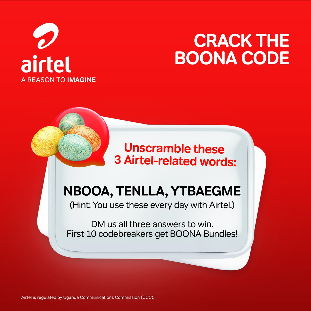 Airtel_Ug's tweet image. Your Easter Gift Awaits🎁🐣
Think fast! Unscramble the words below before 5PM for a chance to win FREE Call Bundles🚀 
#AirtelEaster