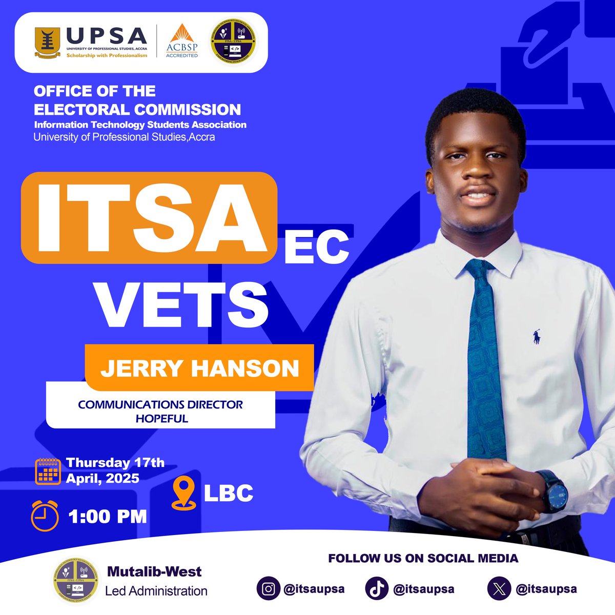 whyalways_jerry's tweet image. Be part of the dialogue that will shape the future of ITSA-UPSA. 
Join my vetting today, your support counts 

*JERRY* for ITSA *COMMUNICATIONS DIRECTOR* ‘25 
#ProgressNotPromises
#ForwardwithJerry 
#ServicewithHumility