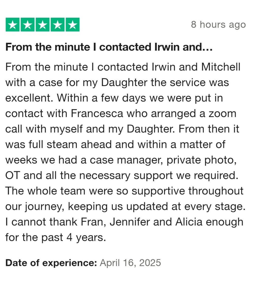 Lovely to receive a 5 star ⭐ Trust Pilot review from one of our wonderful clients. This reaffirms the power of collaboration with our brilliant colleagues, COP and the MDT. At the heart of this was a family and a commitment to achieving the best possible outcome for our client.