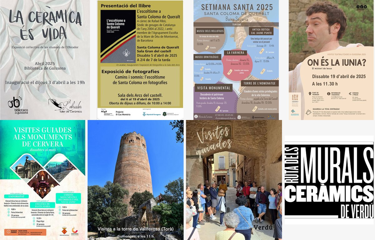Som Segarra (@somsegarra) on Twitter photo Sense plans per a la Pasqua?
<a href="/Festival_Pasqua/">Festival de Pasqua</a> #mercadal #llibre #caramelles #aplecs #expos #visites, viu la #primaverasegarra!
<a href="/lasegarra/">La Segarra</a> <a href="/paeriacervera/">Paeria de Cervera</a> <a href="/viladetora/">Torà on-line</a> <a href="/TurismeGuissona/">Oficina de Turisme de Guissona</a> <a href="/museudecervera/">Museu de Cervera</a> <a href="/CConcabella/">Castell de Concabella</a> <a href="/BiblioGuissona/">Biblioteca Guissona</a> <a href="/TurismeVerdu/">Ajuntament Verdú</a> <a href="/Espitllera/">L'Espitllera Fòrum d’Estudis Segarrencs (EFES)</a>
ℹ️ visit.somsegarra.cat Sense plans per a la Pasqua?
<a href="/Festival_Pasqua/">Festival de Pasqua</a> #mercadal #llibre #caramelles #aplecs #expos #visites, viu la #primaverasegarra!
<a href="/lasegarra/">La Segarra</a> <a href="/paeriacervera/">Paeria de Cervera</a> <a href="/viladetora/">Torà on-line</a> <a href="/TurismeGuissona/">Oficina de Turisme de Guissona</a> <a href="/museudecervera/">Museu de Cervera</a> <a href="/CConcabella/">Castell de Concabella</a> <a href="/BiblioGuissona/">Biblioteca Guissona</a> <a href="/TurismeVerdu/">Ajuntament Verdú</a> <a href="/Espitllera/">L'Espitllera Fòrum d’Estudis Segarrencs (EFES)</a>
ℹ️ visit.somsegarra.cat