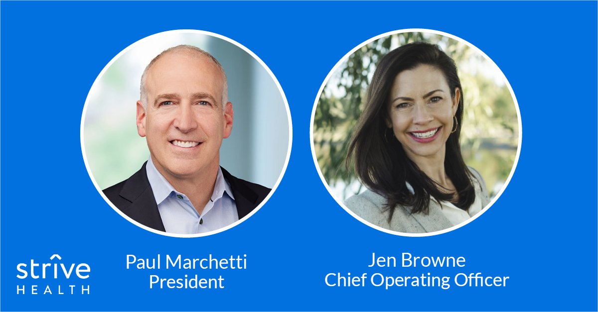 We’ve expanded our executive team! Please join us in welcoming Paul Marchetti as President and congratulating Jen Browne on her promotion to Chief Operating Officer.

strivehealth.com/news/strive-he…

#valuebasedcare #executivehiring #healthcareexecutives #StriveOn