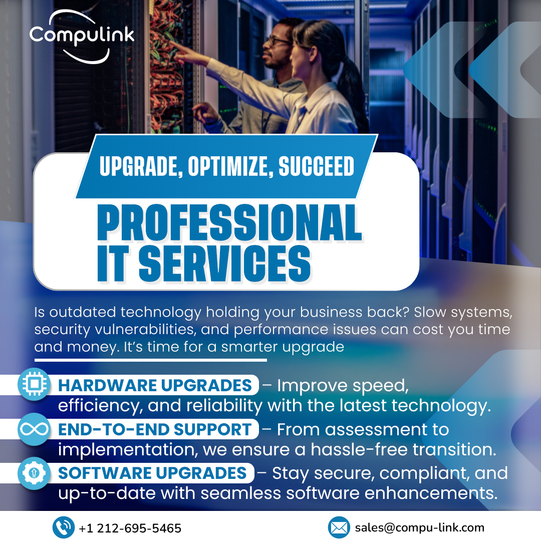 CompulinkTech's tweet image. With Compulink&apos;s professional IT services, you can expect reliable hardware, secure software, and full-spectrum support. We deliver enterprise-grade upgrades that save your business, time, and money
.
+1 212-695-5465
sales@compu-link.com
.
#EnterpriseIT #BusinessTech #Compulink