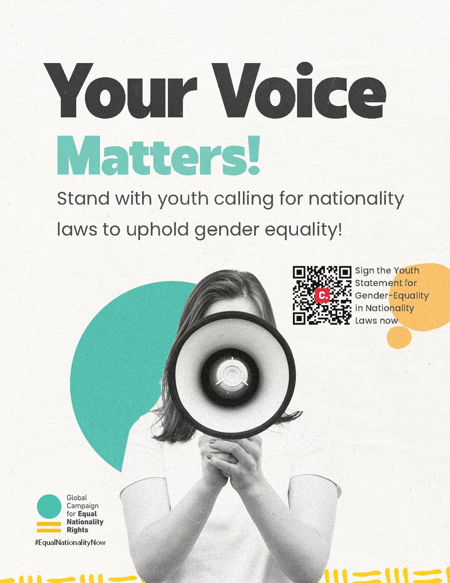 EQL_Nationality's tweet image. Join people around the world demanding an end to discrimination against women in nationality laws. 🌍
Your voice matters!
✍️Sign here: chng.it/z8VM4KdBWr
#EqualNationalityNow