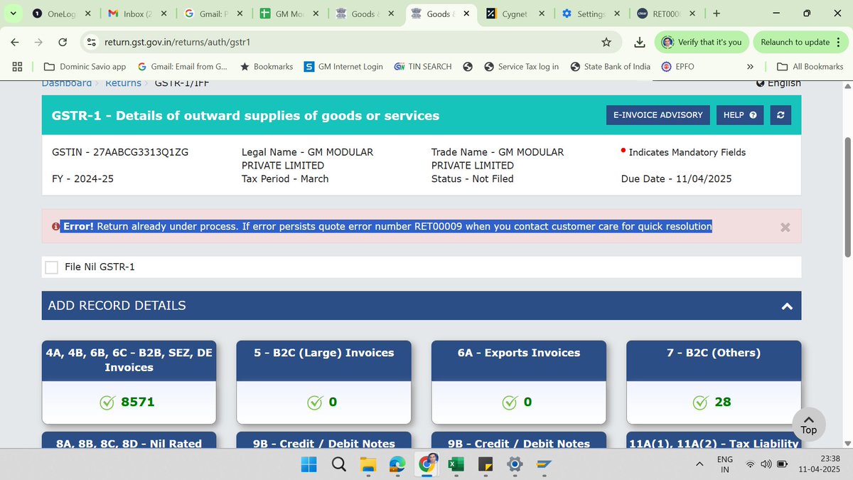 GM Modular Pvt Ltd (@gmmodular) on Twitter photo Unable to file Mar’25 GSTR-1 (GSTIN: 27AABCG3313Q1ZG) due to ongoing GSTN errors. Despite tickets, GSP help & escalation, no fix yet. 2000+ recipients’ ITC hit. Need urgent resolution.
<a href="/askGST_GoI/">GST@GoI</a> <a href="/Infosys_GSTN/">GST Tech</a> <a href="/GST_Council/">GST Council</a> <a href="/nsitharaman/">Nirmala Sitharaman</a> #FinMinIndia Unable to file Mar’25 GSTR-1 (GSTIN: 27AABCG3313Q1ZG) due to ongoing GSTN errors. Despite tickets, GSP help & escalation, no fix yet. 2000+ recipients’ ITC hit. Need urgent resolution.
<a href="/askGST_GoI/">GST@GoI</a> <a href="/Infosys_GSTN/">GST Tech</a> <a href="/GST_Council/">GST Council</a> <a href="/nsitharaman/">Nirmala Sitharaman</a> #FinMinIndia