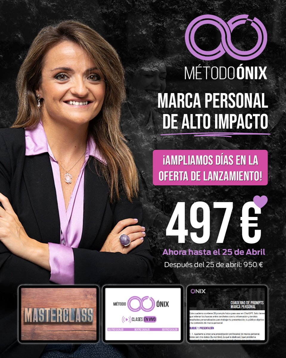 🚨 Ampliamos la oferta del Método ONIX hasta el 25/04. A partir del 26, sube a 950 €. Si quieres construir una marca personal con estrategia y resultados, este es tu momento.

👉 Accede por 497 €: metodoonix.es/producto/onix/