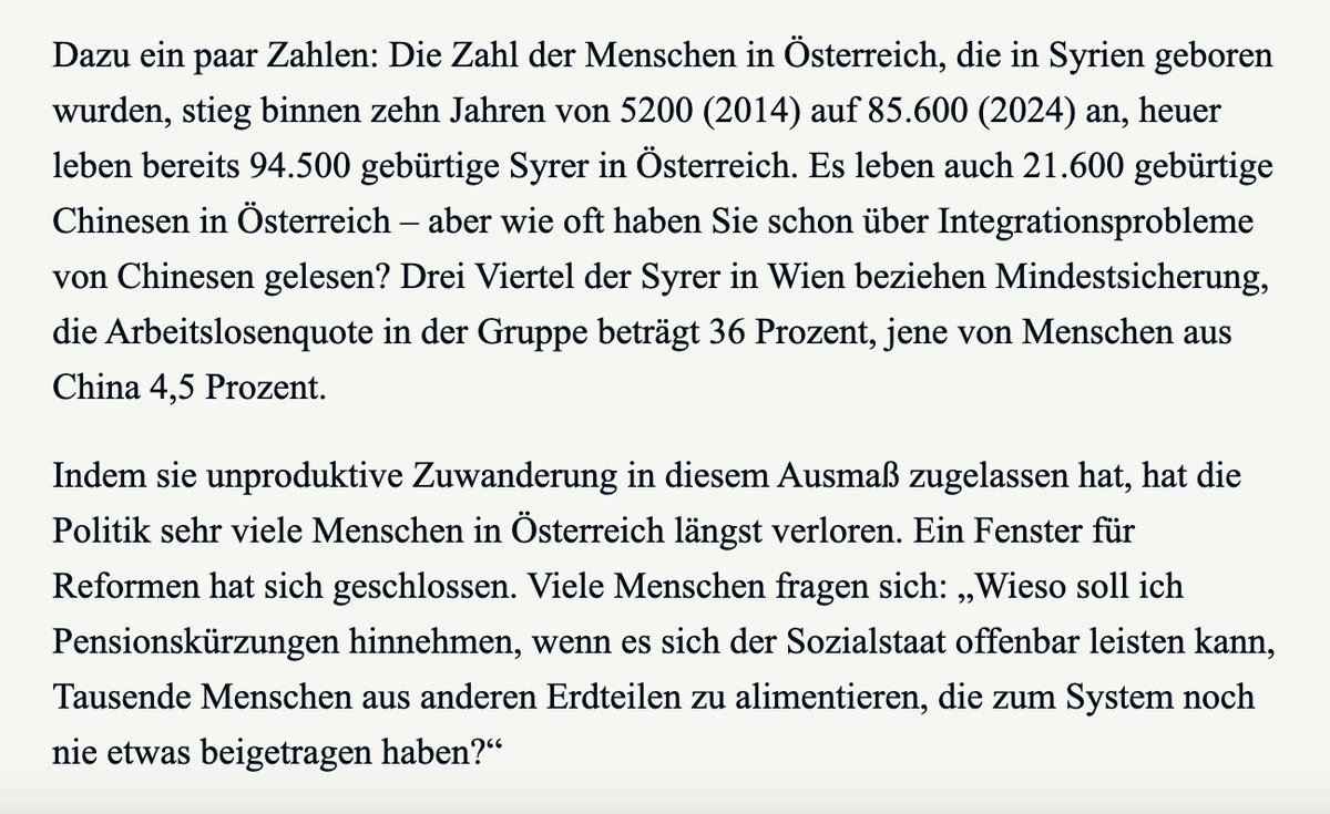 Christoph Hofer (@chr_hofer) on Twitter photo Die Bereitschaft der einheimischen Bevölkerung schmerzhafte Reformen mitzutragen, hängt auch davon ab, Steuergeld nicht weiter großzügig an jene zu verteilen, die wenig zum Gemeinwesen beitragen.
via <a href="/JHierlaender/">Jeannine Hierländer</a> Die Bereitschaft der einheimischen Bevölkerung schmerzhafte Reformen mitzutragen, hängt auch davon ab, Steuergeld nicht weiter großzügig an jene zu verteilen, die wenig zum Gemeinwesen beitragen.
via <a href="/JHierlaender/">Jeannine Hierländer</a>