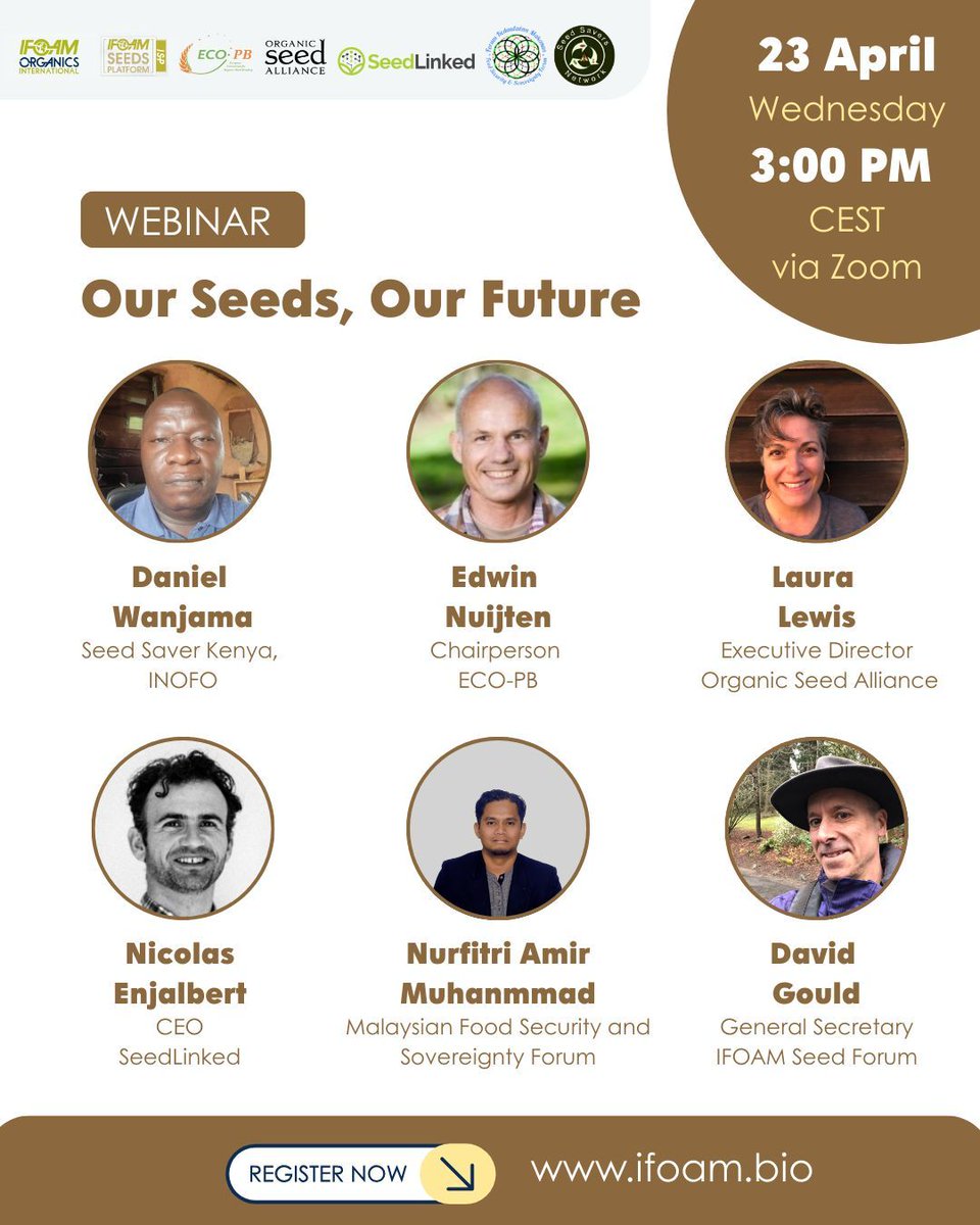 ifoamorganics's tweet photo. Join us 23 Apr, 15:00 CEST for Our Seeds, Our Future — a free online event to defend seed sovereignty &amp; farmers' rights.

💬 Live translation &amp; captions available 🔗 Register: https://t.co/txwilT43eC 

#SeedSovereignty #FarmersRights #Agrobiodiversity #OrganicFarming #IFOAM https://t.co/EcYP4taC1i