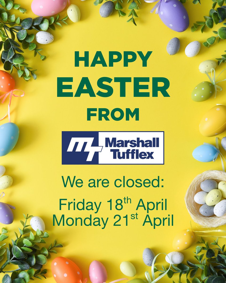 MTufflex's tweet image. Reminder that our Offices are closed from tomorrow, Friday the 18th April, for Easter break 🐰

We will re-open Tuesday the 22nd April at 9am 🕘

#HappyEaster #EasterBreak #CustomerServices #BankHoliday #Wholesalers