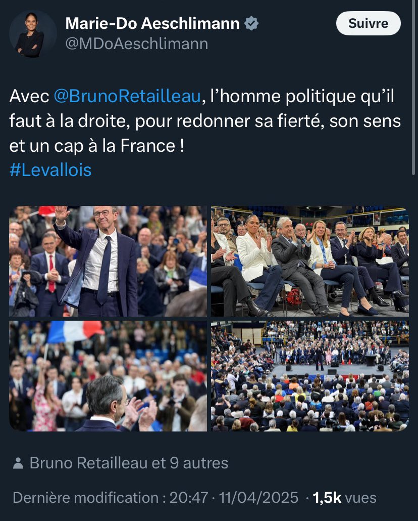 AsnieresEnCommu's tweet photo. Après l’accueil de Marion Maréchal Le Pen à #Asnieres, nous avons des élus locaux dont Mme Aeschlimann qui soutiennent le ministre du chaos @BrunoRetailleau, qui s’illustre régulièrement par des discours autoritaires, racistes et identitaires !

L’extrême droitisation continue ! https://t.co/yBLewhvY6a