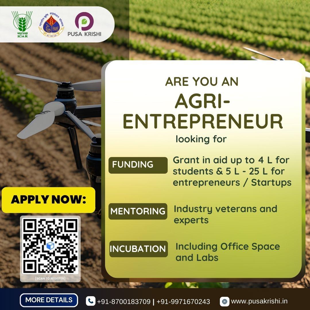 Turn Your Agri-Business Dream into Reality with Pusa Krishi’s UPJA &amp; ARISE Incubation Programs 🌱

✅ Apply Now: pusakrishi.accubate.app/ext/form/3395/…

#AgriBusiness #AgriStartups #AgriInnovation #IndianAgriculture #StartupFunding #StartupSupport