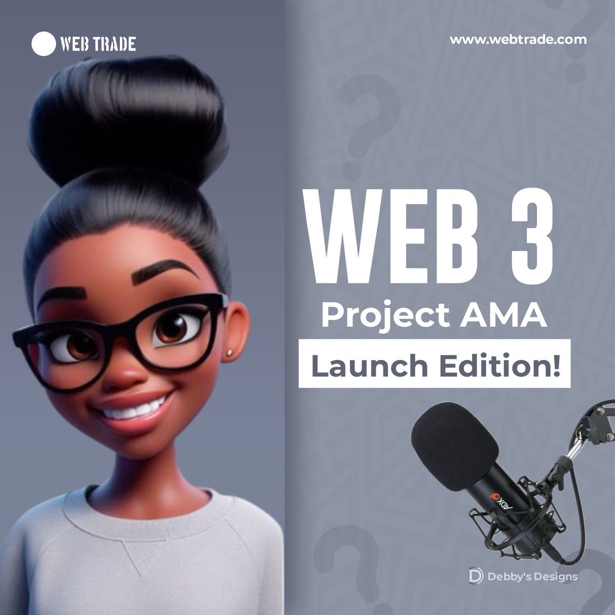 Debbyiniobong's tweet photo. 55 designs &amp; counting! Crushing my #90DaysofDesign challenge to master #Web2 &amp; #Web3 design! Latest creations: Two AMA hosting- related designs for my hypothetical brand; WebTrade. Stay tuned for more! 
#Web3 #DesignJourney #GraphicDesign https://t.co/POAoH9cTxq