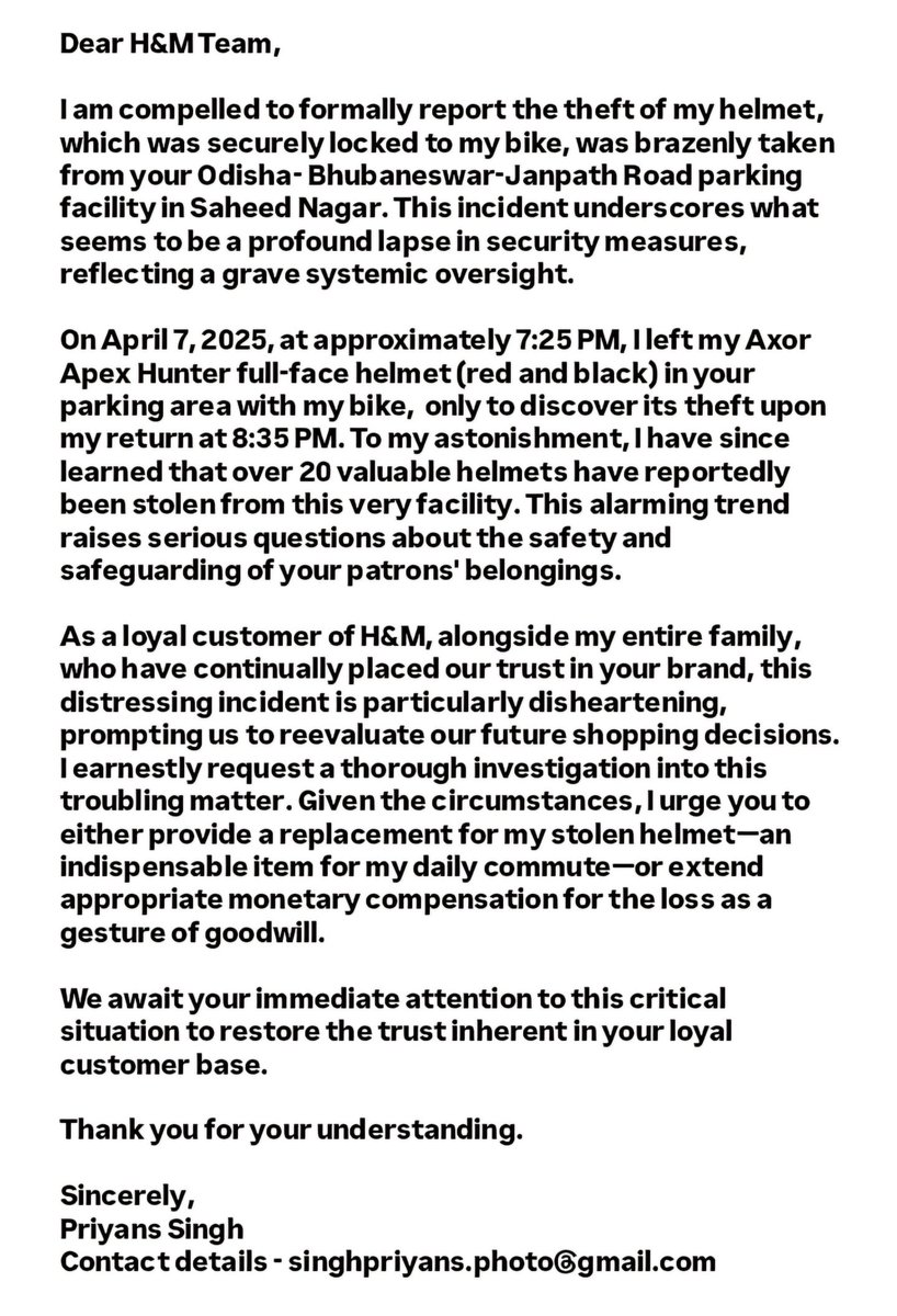 priyans_76's tweet photo. Kindly prioritize this issue with utmost urgency and execute the necessary measures forthwith.
@hm 
@hm_custserv 
@hmindia 
#hm #hmindia
#customerservice
#complaint https://t.co/v3XLU22Q0z