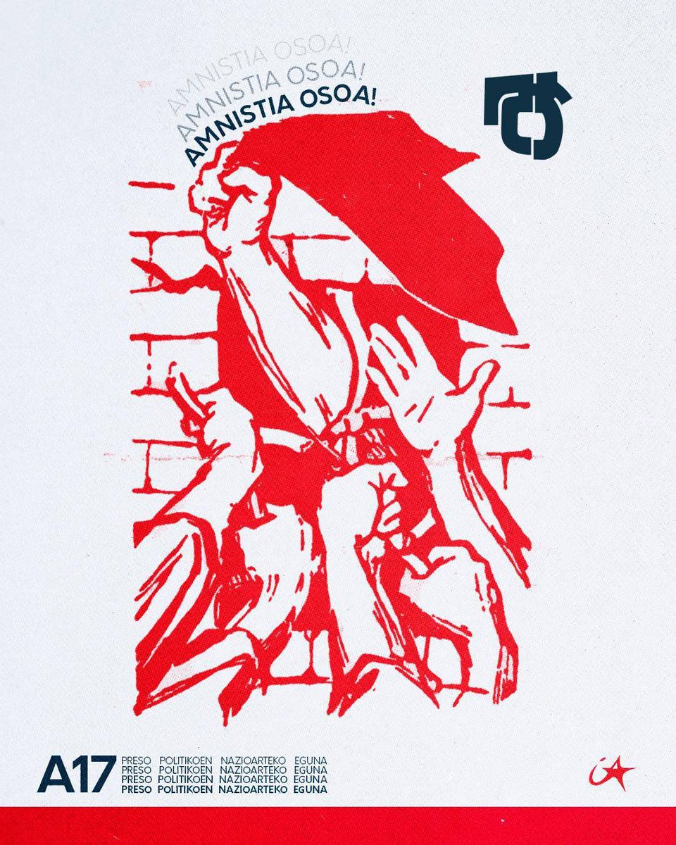 Apirilak 17 | Preso politikoen nazioarteko eguna.

Gaurkoan gogora ekarri nahi ditugu Euskal Herrian zein mundu osoan zehar giltzapetuta dauden preso politiko eta iheslariak. 

Militantzia politikoaren defentsan, haien guztien amnistia aldarrikatzen dugu.

#AmnistiaOsoa