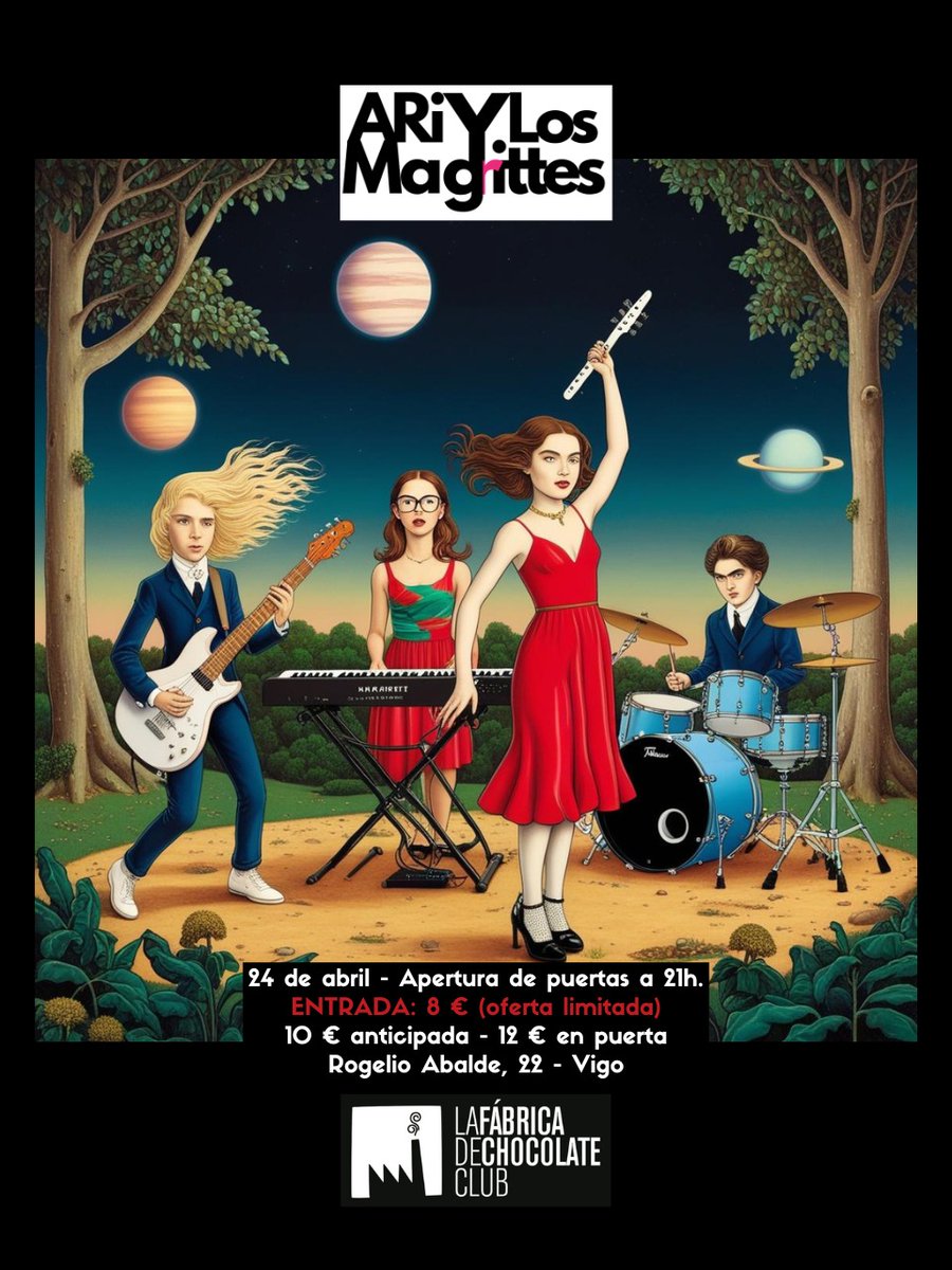 🪐 Cita en La Fábrica de Chocolate
🗓️ El 24 de abril
⏰ A las 21h (apertura de puertas)
🆕 Oráculo y otras movidas
🎫 entradas.ticketrona.com/events/ariylos…