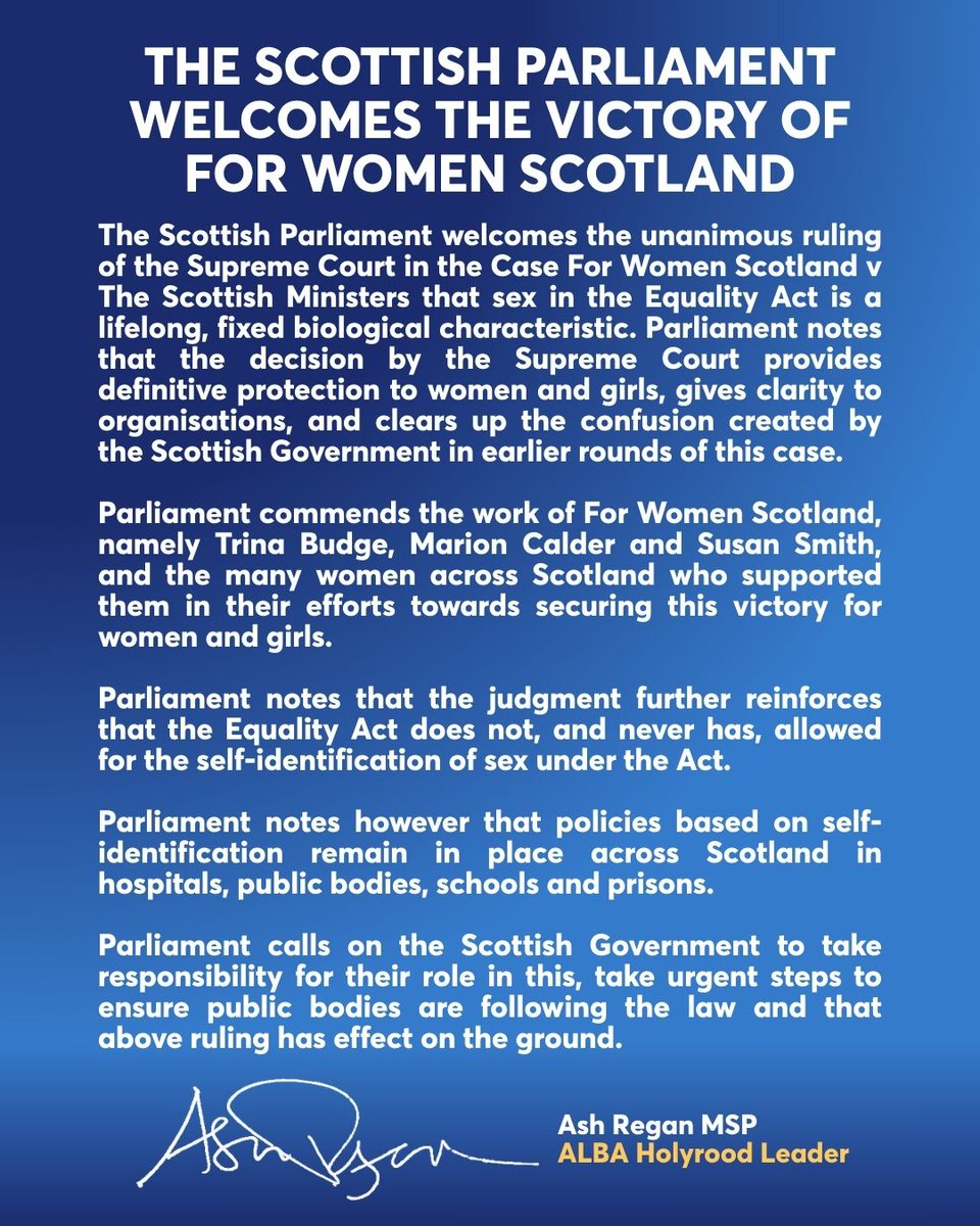ALBA Holyrood Leader, <a href="/AshReganMSP/">Ash Regan MSP</a>, has tabled the following motion in the Scottish Parliament 👇