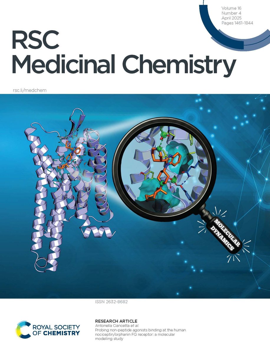 RSC Medicinal Chemistry (@rsc_medchem) on Twitter photo On the front cover is work by Antonella Ciancetta & co on docking-based computational protocol followed by short molecular dynamics simulations for probing non-peptide agonists binding at human N/OFQ receptor, read more here👀⬇
pubs.rsc.org/en/content/art…
📍 <a href="/UniFerrara/">Università Ferrara</a> On the front cover is work by Antonella Ciancetta & co on docking-based computational protocol followed by short molecular dynamics simulations for probing non-peptide agonists binding at human N/OFQ receptor, read more here👀⬇
pubs.rsc.org/en/content/art…
📍 <a href="/UniFerrara/">Università Ferrara</a>