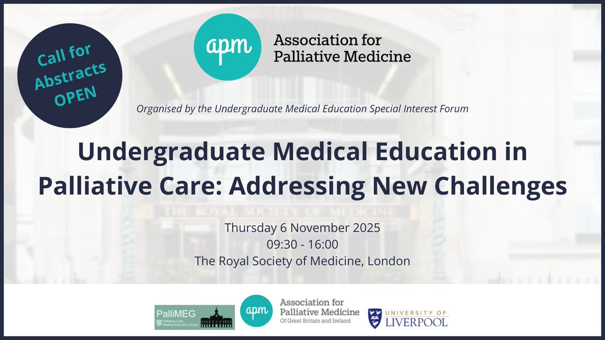 Undergraduate Medical Education in Palliative Care: Addressing New Challenges
🗓️6 November 2025
📍London
🎟️apmonline.org/events/address…
Approval being sought for RCP 4 category 1 (external) CPD credits

Call for abstracts open forms.gle/8j69GgsUKUa1jd…