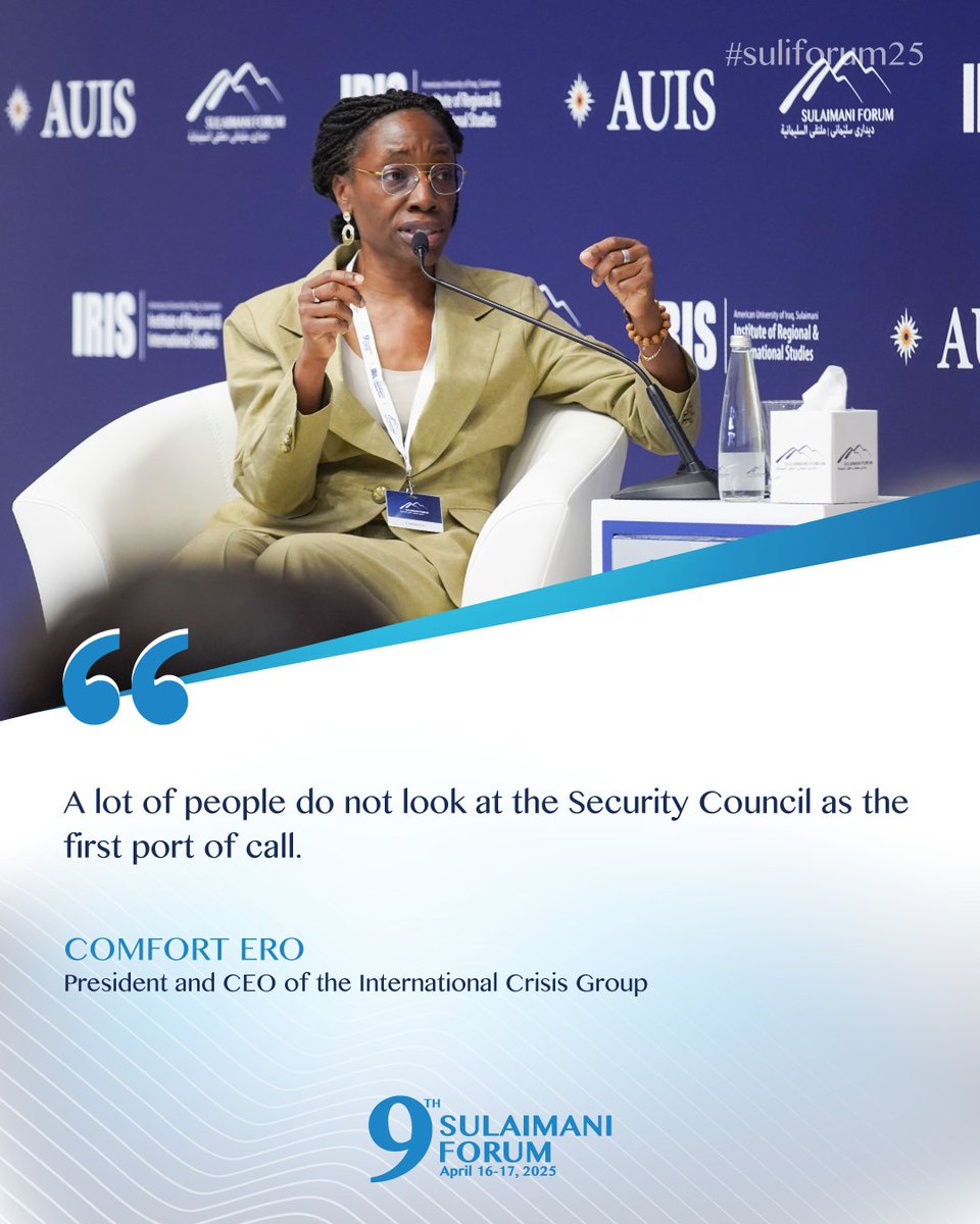 Dr. <a href="/EroComfort/">Comfort Ero</a>, President and CEO of  <a href="/CrisisGroup/">Crisis Group</a>, at the 9th #suliforum25.

#AUIS #IRIS #suliforum25