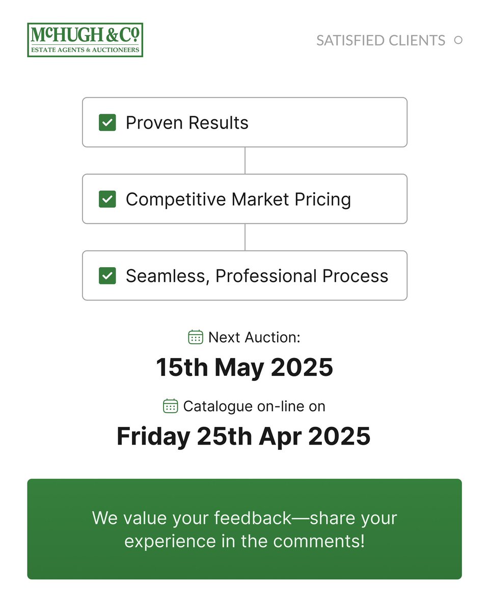 Another 5-star success at McHugh &amp; Co!
We’re proud to deliver outstanding results for our clients — every time.

Thinking of selling or buying at auction?
Join the hundreds who trust us to get the job done.