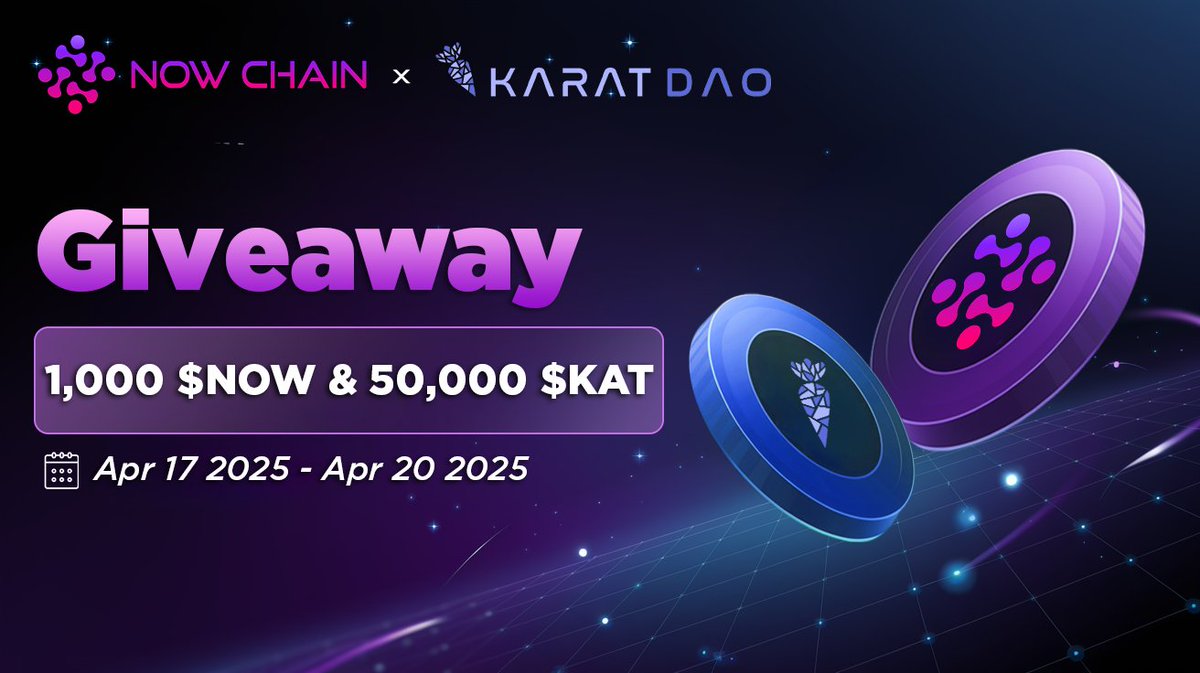 mobiNODE📱 (@mobinode_) on Twitter photo 🎉 NOWChain x Karat DAO Partnership Giveaway!
To celebrate the partnership between <a href="/NOWChainX/">NOWChain🛬 TOKEN2049</a> and <a href="/KaratDAO/">KaratDAO 🥕 AI Prediction Market Agent</a> , we’re giving away 1,000 $NOW and 50,000 $KAT to lucky winners! 🎉
🎁 Rewards:
🏆 1,000 $NOW for 2 lucky winners
🏆 50,000 $KAT for 5 lucky winners
📌 How to 🎉 NOWChain x Karat DAO Partnership Giveaway!
To celebrate the partnership between <a href="/NOWChainX/">NOWChain🛬 TOKEN2049</a> and <a href="/KaratDAO/">KaratDAO 🥕 AI Prediction Market Agent</a> , we’re giving away 1,000 $NOW and 50,000 $KAT to lucky winners! 🎉
🎁 Rewards:
🏆 1,000 $NOW for 2 lucky winners
🏆 50,000 $KAT for 5 lucky winners
📌 How to