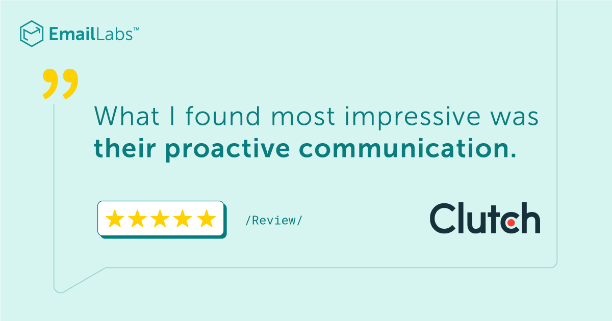 To eliminate delays in customer communication, our clients rely on EmailLabs for reliable infrastructure, fast message delivery, and transparency. ✨

Read the full review:
clutch.co/go-to-review/2…

#EmailLabs #EmailDeliverability #EmailAPI #EmailMarketing #ClutchReview