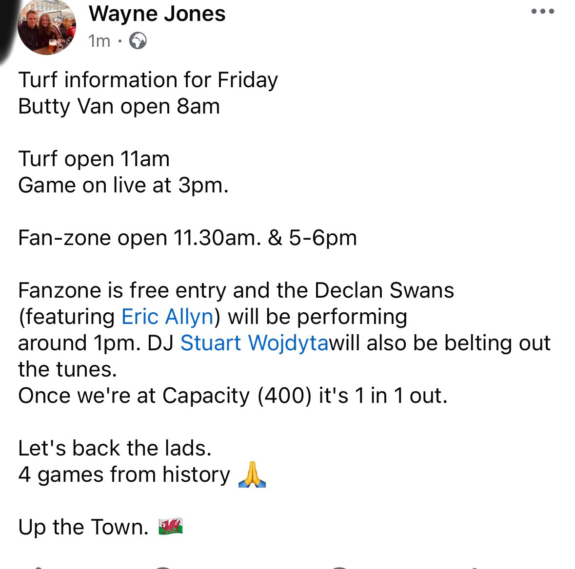 Turf information for Friday.. 🏴󠁧󠁢󠁷󠁬󠁳󠁿