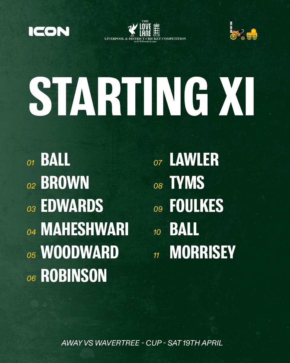Rainhill CC (@rainhillcric) on Twitter photo 🟢 𝗧𝗘𝗔𝗠 𝗡𝗘𝗪𝗦 🟢
2XI | Ball, Brown, Edwards, Maheshwari,
Woodward, Robinson, Tyms, Foulkes, Ball, Morrissey.
Away vs <a href="/WavertreeCC/">Wavertree CC</a> | 12:45pm Start | Tittershill Cup 🟢 𝗧𝗘𝗔𝗠 𝗡𝗘𝗪𝗦 🟢
2XI | Ball, Brown, Edwards, Maheshwari,
Woodward, Robinson, Tyms, Foulkes, Ball, Morrissey.
Away vs <a href="/WavertreeCC/">Wavertree CC</a> | 12:45pm Start | Tittershill Cup
