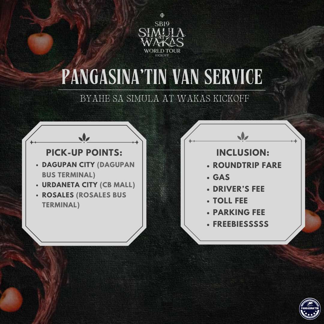 Pangasinatin's tweet photo. Van Shuttle for SaW Day 2? we got you! 😉🍎

Tara na at sabay tayong bumyahe patungo sa Simula at Wakas kickoff DAY 2!

Pangasinan - PH Arena roundtrip

Link:
https://t.co/kg30PIcorI

#PangasinAtin #Carpool #VanService #SaWConcertDay2 #PHArena #SB19 https://t.co/MrWRmvLUN1