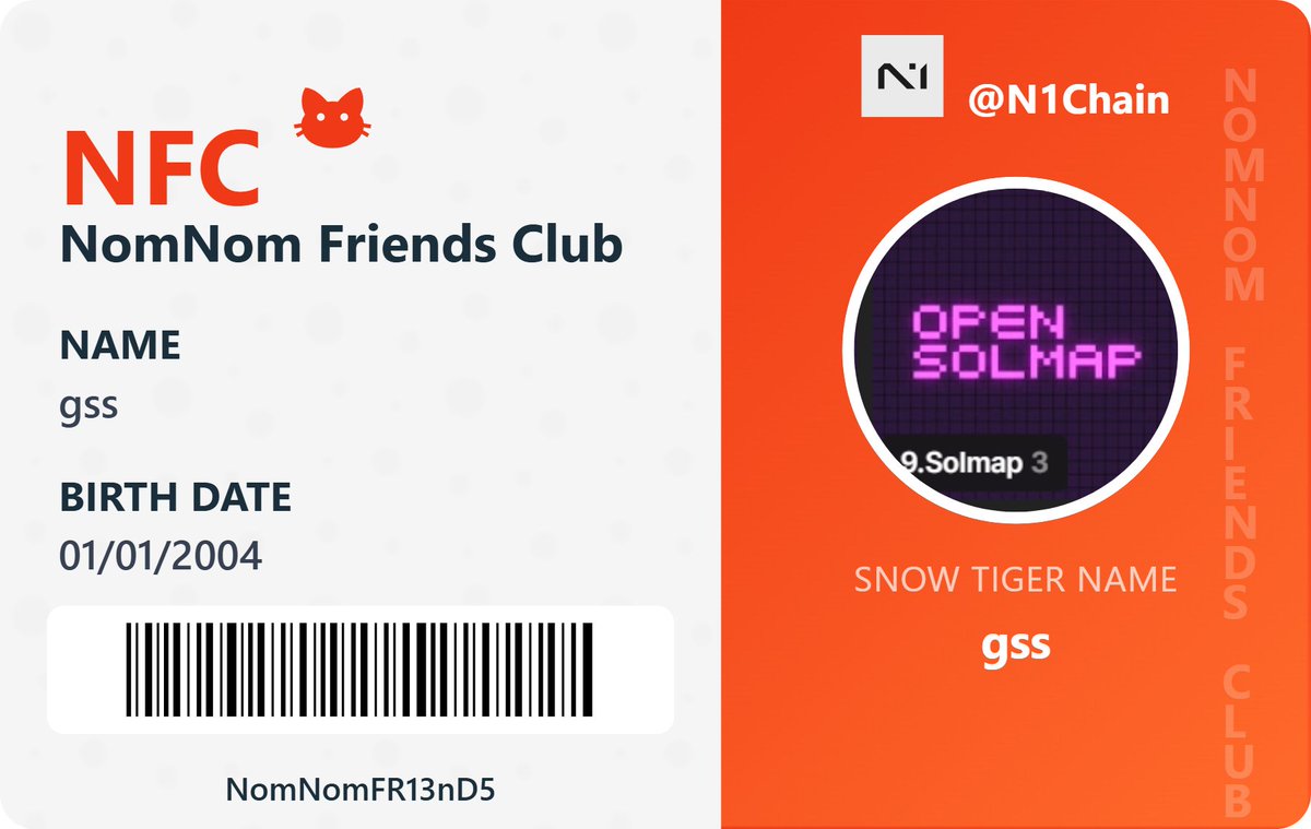 gs_dao's tweet photo. in the tweetJust created my NFC card on@N1ChainGenerate your NFC card here http://generator.karfo-web.comMake a tweet with the NFC card &amp; tag@JulesXBT@0xNarb&amp;@AliciaYL0 https://t.co/NY3ghy9YZq