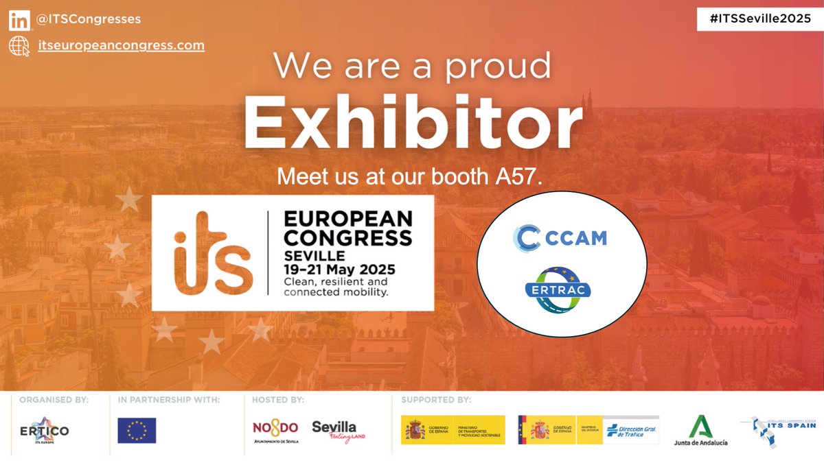 ERTRAC_EU's tweet image. We are impatient to be at the European @ITS_Congresses in Seville next May. We share a joint booth A57 with @CCAM_EU. Come and visit us to discuss the future of #connectivity and #automation!
🔗 itseuropeancongress.com
#ITSSeville2025