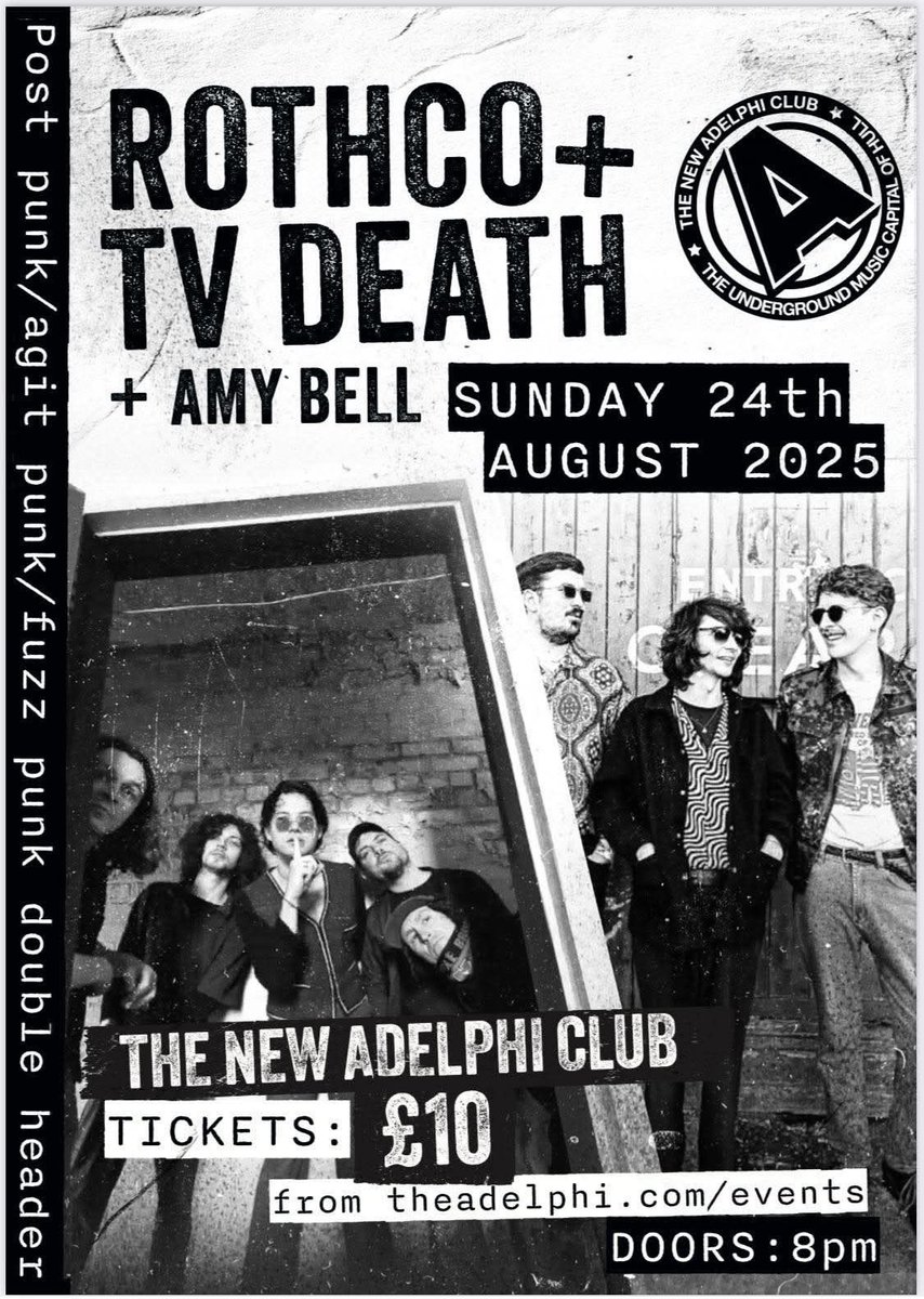 TV DEATH (@tv_death_) on Twitter photo Very happy to announce that on Sunday 24th August, we’ll be returning to <a href="/TheAdelphiClub/">The New Adelphi Club</a> in Hull! This time we’ll be joining the superb <a href="/Rothcoofficial/">ROTHCO</a> who will also be special guests on the 23rd when we play our album release at The Cluny 💥
Tickets 👉🏻 <a href="/TheAdelphiClub/">The New Adelphi Club</a> Very happy to announce that on Sunday 24th August, we’ll be returning to <a href="/TheAdelphiClub/">The New Adelphi Club</a> in Hull! This time we’ll be joining the superb <a href="/Rothcoofficial/">ROTHCO</a> who will also be special guests on the 23rd when we play our album release at The Cluny 💥
Tickets 👉🏻 <a href="/TheAdelphiClub/">The New Adelphi Club</a>