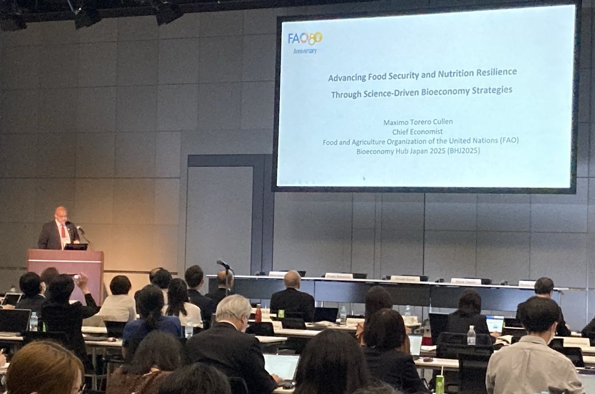FAO Japan (@faojapan) on Twitter photo .<a href="/FAO/">Food and Agriculture Organization</a> Chief Economist <a href="/MaximoTorero/">Maximo Torero</a> participated in the International Symposium, #Bioeconomy Hub Japan 2025, as a speaker.
He presented insights on advancing food security and nutrition resilience through science-driven bioeconomy strategies. .<a href="/FAO/">Food and Agriculture Organization</a> Chief Economist <a href="/MaximoTorero/">Maximo Torero</a> participated in the International Symposium, #Bioeconomy Hub Japan 2025, as a speaker.
He presented insights on advancing food security and nutrition resilience through science-driven bioeconomy strategies.