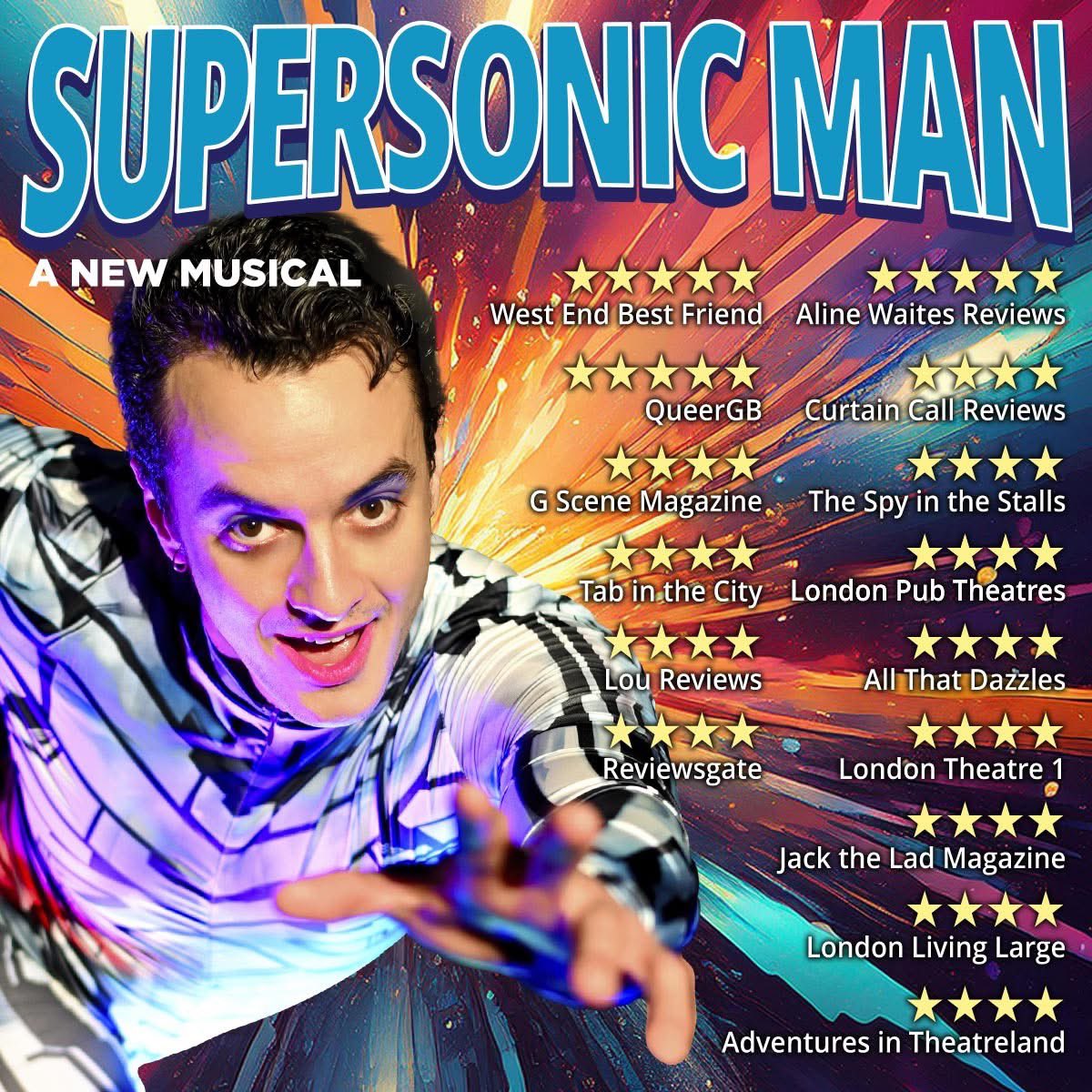 Angie Lawrence 💙 (@angie_law132) on Twitter photo Lots of lovely ⭐️⭐️⭐️⭐️ and ⭐️⭐️⭐️⭐️⭐️ reviews for:
🎭: Supersonic Man
📍: <a href="/swkplay/">Southwark Playhouse</a> Borough
📆: until 3 May 2025
🎟️: southwarkplayhouse.co.uk/productions/su…
Don’t miss it! Lots of lovely ⭐️⭐️⭐️⭐️ and ⭐️⭐️⭐️⭐️⭐️ reviews for:
🎭: Supersonic Man
📍: <a href="/swkplay/">Southwark Playhouse</a> Borough
📆: until 3 May 2025
🎟️: southwarkplayhouse.co.uk/productions/su…
Don’t miss it!