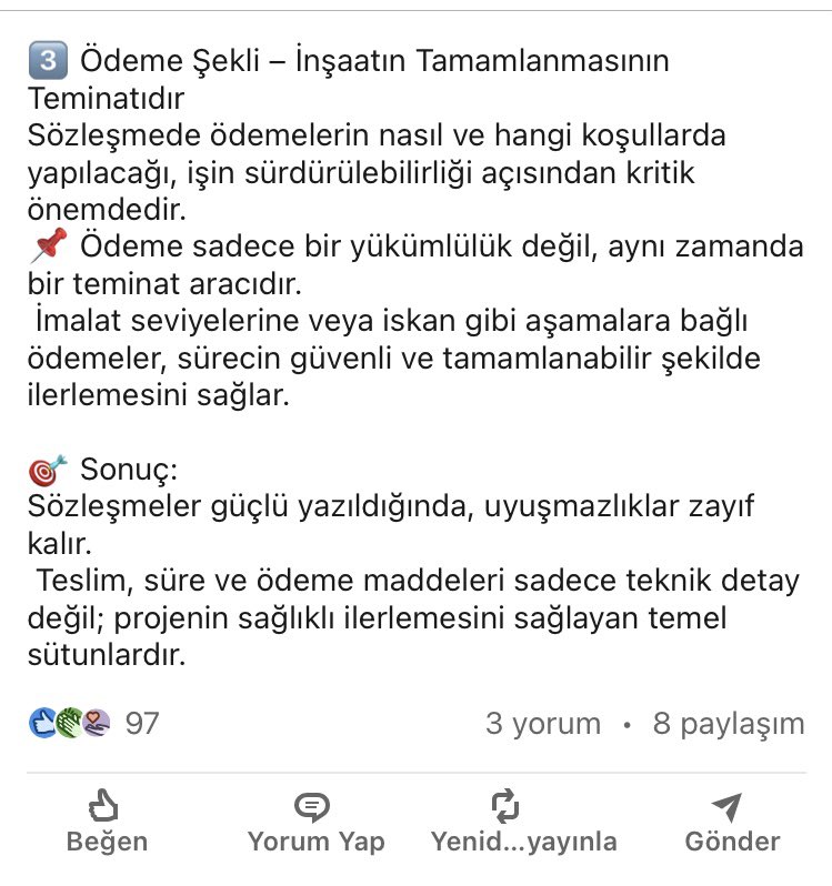 AvTarikCilekci's tweet photo. 🏗️ İnşaat Sözleşmelerinde Kritik 3 Madde

Her proje bir sözleşmeyle başlar. Ama her sözleşme, projeyi güvence altına almaz.
 Sözleşmedeki eksik veya belirsiz maddeler, ilerleyen aşamalarda ciddi uyuşmazlıklara yol açabilir.

İşte uygulamada  sık sorun yaşanan 3 kritik madde :⏬ https://t.co/NdF7xqGW66