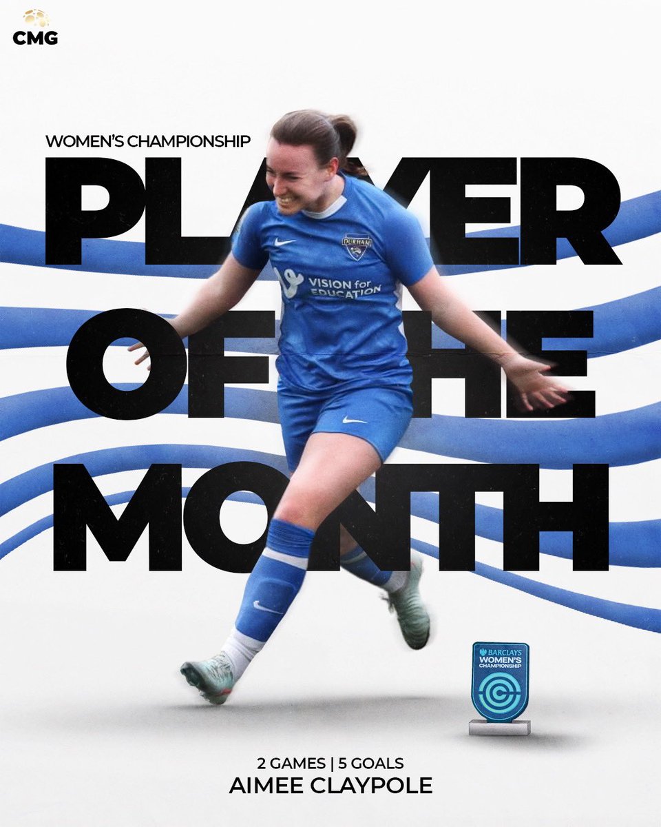 Championship Player of the Month 🏆 

5 goals in 2 games, including a first senior hat-trick - what a month!

On loan from Chelsea and showing her class at Durham, <a href="/AimeeClaypole/">Aimee Claypole</a> is making every moment count.

Still young, still climbing - this is just the start 😮‍💨