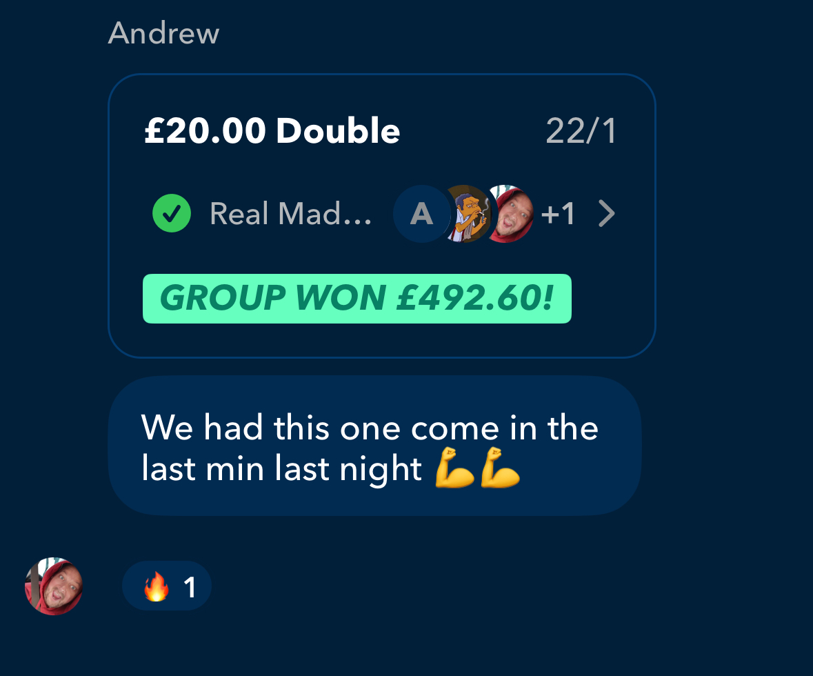 🤝Gotta love it when a team comes together. 

Andrew and his group won £492.60 on a 22/1 punt yesterday!