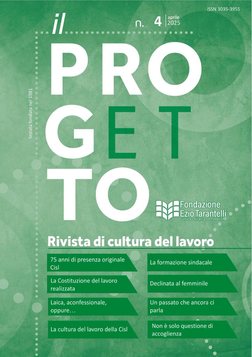 Fondazione Tarantelli (@fond_tarantelli) on Twitter photo 📣 È online il numero 4 de il Progetto in occasione del settantacinquesimo anniversario della fondazione della <a href="/CislNazionale/">CISL Nazionale</a>. Dedicato alla nuova generazione che si assume l’impegno di #rappresentare e #organizzare le lavoratrici e i lavoratori nella confederazione.
‼️È 📣 È online il numero 4 de il Progetto in occasione del settantacinquesimo anniversario della fondazione della <a href="/CislNazionale/">CISL Nazionale</a>. Dedicato alla nuova generazione che si assume l’impegno di #rappresentare e #organizzare le lavoratrici e i lavoratori nella confederazione.
‼️È