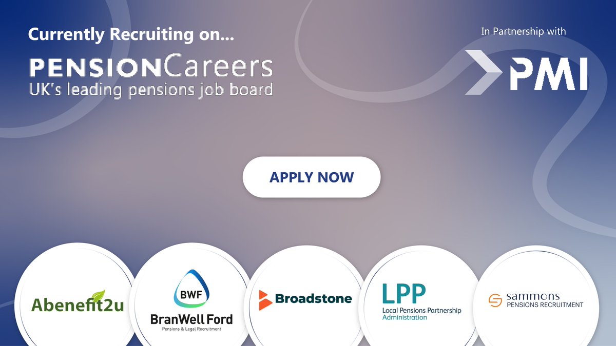 The Pensions Management Institute (@pmipensions) on Twitter photo Recruiting now!
<a href="/Abenefit2u/">Abenefit2u</a>, <a href="/BranWellFord/">BranWell Ford</a>, <a href="/Broadstone_ltd/">Broadstone</a>, Local Pensions Partnership Administration (LPPA) and <a href="/SammonsGroup/">Sammons Recruitment Group</a> are recruiting now on <a href="/PMIPensionsJobs/">Pension Careers</a>!
Visit their website to find out more and apply: bit.ly/3kNGYQP
#PensionCareers #PensionJobs #Pensions Recruiting now!
<a href="/Abenefit2u/">Abenefit2u</a>, <a href="/BranWellFord/">BranWell Ford</a>, <a href="/Broadstone_ltd/">Broadstone</a>, Local Pensions Partnership Administration (LPPA) and <a href="/SammonsGroup/">Sammons Recruitment Group</a> are recruiting now on <a href="/PMIPensionsJobs/">Pension Careers</a>!
Visit their website to find out more and apply: bit.ly/3kNGYQP
#PensionCareers #PensionJobs #Pensions