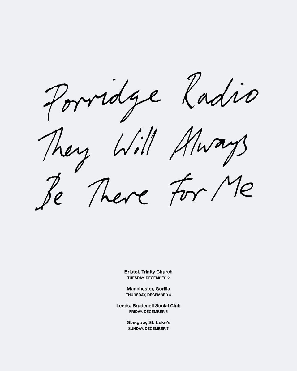 ITB Agency (@itbagency) on Twitter photo .<a href="/porridgeradio/">Porridge Radio</a> have just announced their final farewell UK shows in December
Tickets on sale now via porridgeradio.com .<a href="/porridgeradio/">Porridge Radio</a> have just announced their final farewell UK shows in December
Tickets on sale now via porridgeradio.com