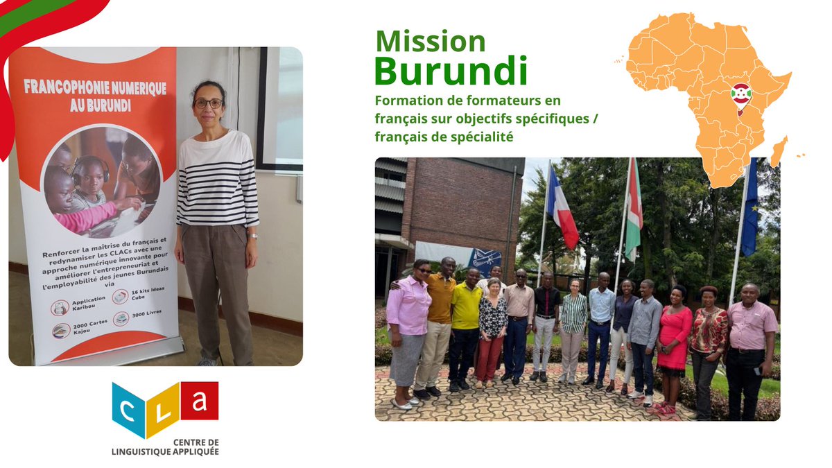 Centre de Linguistique Appliquée (CLA) de Besançon (@cla_besancon) on Twitter photo Le CLA soutient le développement du français professionnel au Burundi et a renforcé les compétences professionnelles d’1 groupe de 12 formateurs nationaux dans l’élaboration de référentiels de formation : français de l’administration et français des affaires avec <a href="/franceauburundi/">🇫🇷🇪🇺 La France au Burundi 🇧🇮</a> Le CLA soutient le développement du français professionnel au Burundi et a renforcé les compétences professionnelles d’1 groupe de 12 formateurs nationaux dans l’élaboration de référentiels de formation : français de l’administration et français des affaires avec <a href="/franceauburundi/">🇫🇷🇪🇺 La France au Burundi 🇧🇮</a>