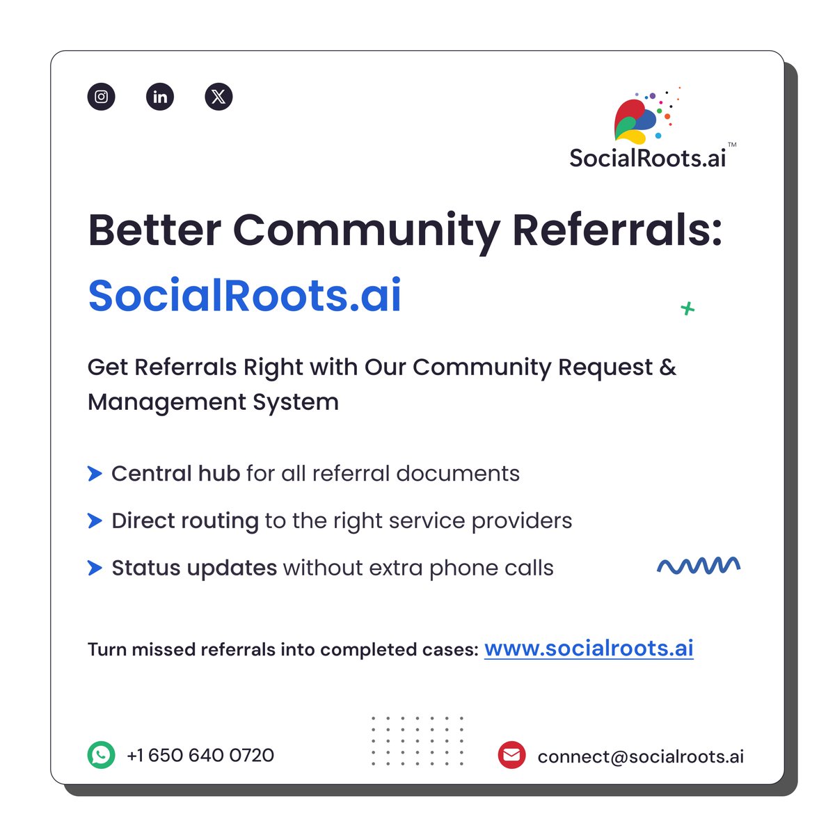 socialroots_ai's tweet image. Streamline referrals with SocialRoots.ai. Centralize requests, auto-route cases, and track updates—built for nonprofits. Schedule a walkthrough at #CommunityReferrals #ReferralManagement #CaseTracking #NonprofitOperations