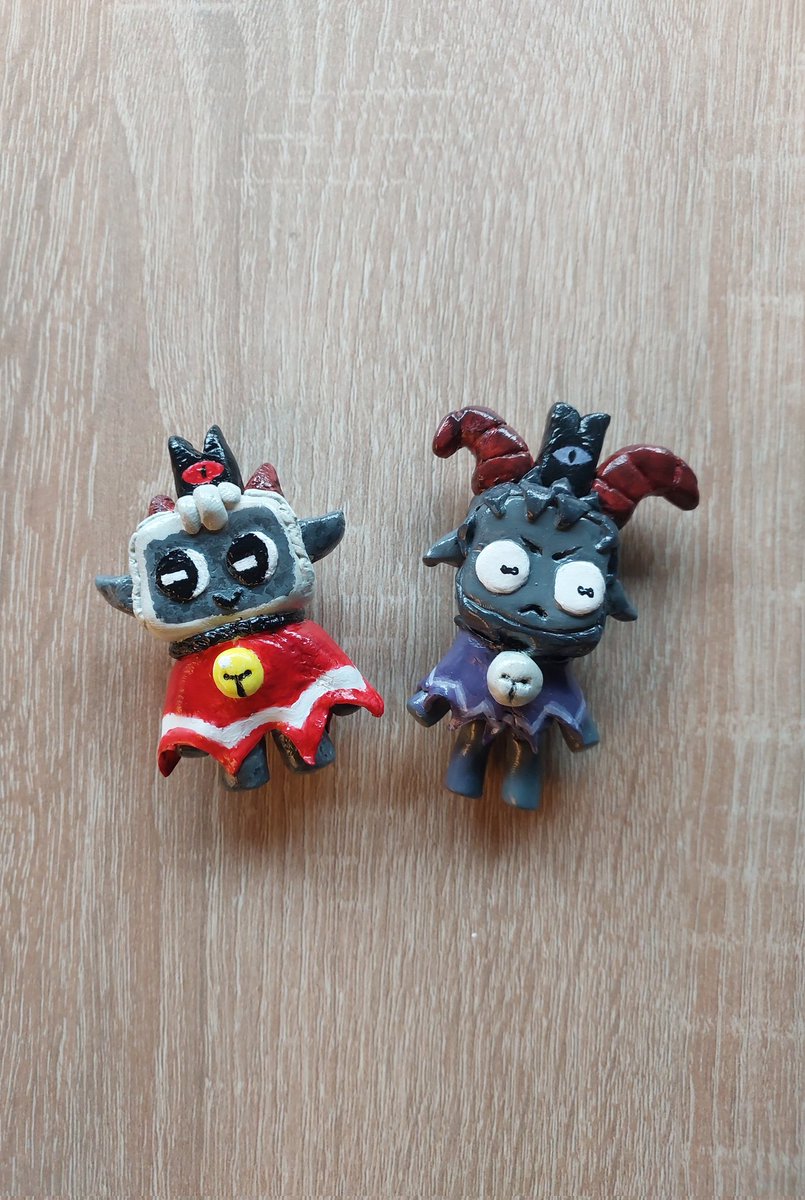 InsoniaInk's tweet photo. Did some clay figures from @cultofthelamb w my boyfriend :") it was so much fun! #CultoftheLamb #cultofthelambfanart #clay https://t.co/p9bcKAKLbr