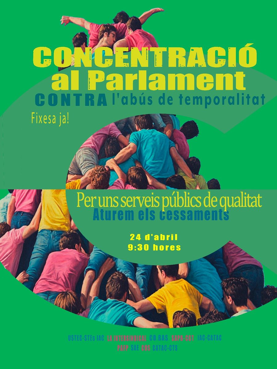 LluitaInterina's tweet image. 🚩Us convidem a participar en la concentració a favor de la consolidació del personal interí i temporal del sector públic.

🎯Data: Dijous, 24 d&apos;abril de 2025
🕤 Hora: 09:30 h
📌 Lloc: @parlamentcat
✊ Convoca: @PAFpublica i altres

Us hi esperem!

#LluitaInterina #Fixesa